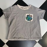 Maje Terry Cloth Short Sleeve Striped T-Shirt Embroidered Patch Cropped sz Small Photo 0