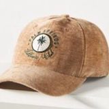 Anthropologie  Corduroy Sports Club Baseball Cap Palm Springs Tan Green OS NWT Photo 0