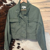 Vigoss Women’s Green 100% Cotton Oversized Cropped Fit Utility Jacket Size Small Photo 0
