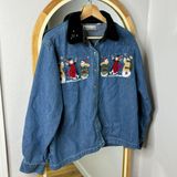 Dress Barn vintage Christmas snowmen button up Jean shirt with velvet collar Photo 0