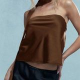 Missguided Brown Strapless Statin Top w Neck Scarf Photo 0