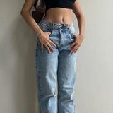 Princess Polly Holly Asymmetric Straight Leg Jean Light Wash Denim Photo 0