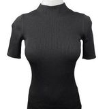Reiss Black Ribbed Knit Mock Neck Fitted Pullover Short Sleeve Sweater Top Sz 0 Photo 0