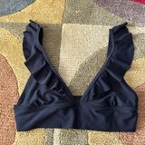 Aerie Triangle Black Ruffle Sleeve Swim Bathing Suit Bikini Top Women’s Medium Photo 0
