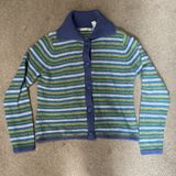 Liz Claiborne Crazy Horse  Blue Striped Cardigan Sweater Size L Photo 0