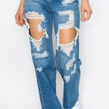 Boutique Medium Wash Denim Cut Out Boyfriend Jeans Photo 0