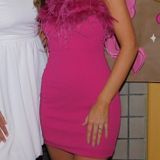 RUNAWAY THE LABEL Pink Mini Feather Dress Photo 0