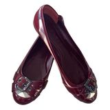 Burberry Burgundy and Plaid / Check Patent Leather Ballet Flats Size 37 / US 7 Photo 0