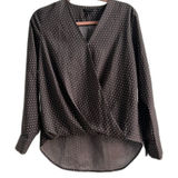 Ann Taylor Grey Faux Wrap Front Geometric Polka Dot Long Sleeve Blouse Work Office Photo 0