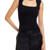 AQUA  Sleeveless Square Neck Knit Top Black Tank Stretch‎ Fitted top M Photo 0