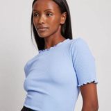 NA-KD  Women’s Blue Babylock Ribbed Short Sleeve Tee Shirt Size XS Photo 0