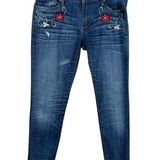 Driftwood Jeans Womens 29 Embroidered Flower Distressed Blue Denim Skinny Photo 0