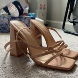 Pretty Little Thing Nude Patent PU Square Toe Strappy High Block Heeled Sandals Photo 0