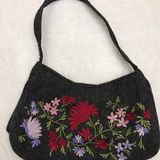 Valerie Stevens Fun Vintage Gray Embroidered Floral Handbag Purse Photo 0