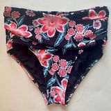 Old Navy Women Small Black Swim Suit Bottoms Floral Colorful High Waist Wrap Photo 0