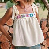 Cider 🤍🩷🩵 Boho Chic Embroidered Tank Top, Bow Strap Top Photo 0