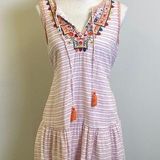 Beach lunch lounge Women’s Medium Striped Sleeveless Dress with Embroidery Photo 0