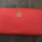 Tory Burch Red And Gold Leather Wallet Photo 0