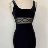 Betsy and Adam Vintage 90’s Solid Black Velvet Sleeveless Mesh Cut Out Sleeveless Bodycon Dress Photo 0