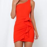 Hello Molly Red Ruffle One Shoulder Dress Photo 0