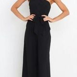 Petal and Pup Leyton Black One Shoulder Wide Leg Belted Jumpsuit 4 Photo 0