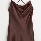 NWT Dark Brown Short Satin Dress Photo 0