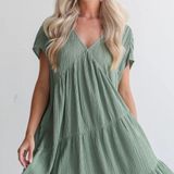 Dress Up Olive Tiered Mini Dress  Photo 0