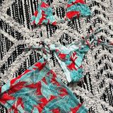Tropical Leaf Print Bikini Set with Sarong Red Photo 0