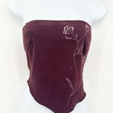 XOXO Womens Y2K Faux Suede Boho Festival Embroidered Floral Crop Tube Top Size S Photo 0