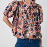 Olivaceous  medium peasant blouse Agatha top pleated button front puff sleeve Photo 0