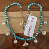 Betsey Johnson Cruise Control Blue Crystal Tennis Necklace Seashell Charms NWT Photo 0