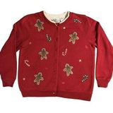 Shenanigans VINTAGE Womens Sweater S Red Gingerbread Men & Candy Canes Pattern Photo 0