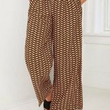 Who What Wear Geometric Print Pleated High Rise Wide Leg Pants Orange Black 6 Photo 0