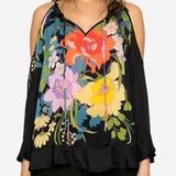 Johnny Was Fusion Cold Shoulder Floral Blouse Photo 0
