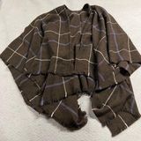 Uniqlo Brown Plaid Soft Cozy Fringe Poncho Wrap Scarf One Size EUC Photo 0