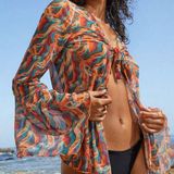 Nasty Gal Marble Mesh Tie Lettuce Edge Cover Up Top Photo 0