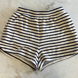 Gap  Women's Striped Lounge Shorts Navy Cream Size Medium Elastic Waist Pockets Photo 0