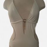 No Boundaries NWT Y2K White One Piece Halter Bikini with keyhole cutout and open back Photo 0