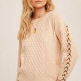 Hem & Thread - Beige Cable Knit Sweater w/ Lace up Sleeves - Size Medium Photo 0