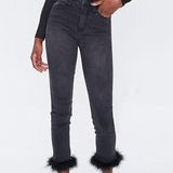 Forever 21 Black Feather Trim Ankle Jeans Photo 0