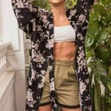 Spiritual Gangster Maya Black Floral Kimono Self Tie EUC One Size Fits Most Photo 0