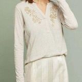 Akemi + Kin Anthropologie  Beaded Henley Top Beige Long Sleeve Photo 0