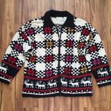 Sigrid Olsen Vintage Knitted Christmas sweater cardigan snowflakes and reindeer Photo 0