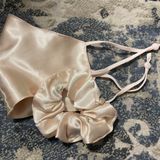 Champagne Satin Face Mask & Scrunchie Gold Photo 0