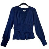 Jason Wu NWT Navy Satin Long Sleeve Corset Waist Blouse size Medium Photo 0