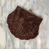 Vintage Beaded Shell Purse/Clutch Brown Photo 0