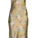 Bebe Satin Olive Floral Slip Dress Photo 0