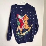 Ugly Christmas Sweater Vintage Knit Santa Riding a Rocking Horse , S , Santa Clau Photo 0