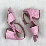 Bamboo  Maddy Braided Raffia Open Toe Buckle Strap Block Heel Sandals Pink Sz 10 Photo 0