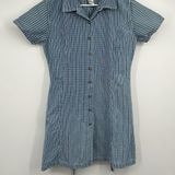 Bill Blass  VTG Denim Button Shirt Blue Striped Dress L Nautical Coastal Casual Photo 0